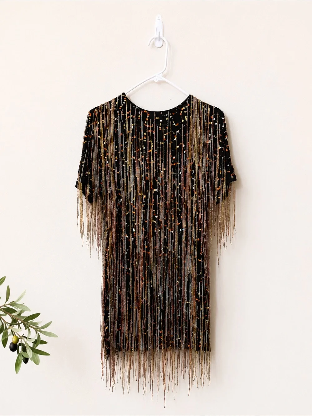 Nasty Gal Black Sequin Fringe Mini Dress with Gold & Pink Accents - Picture 3 of 5